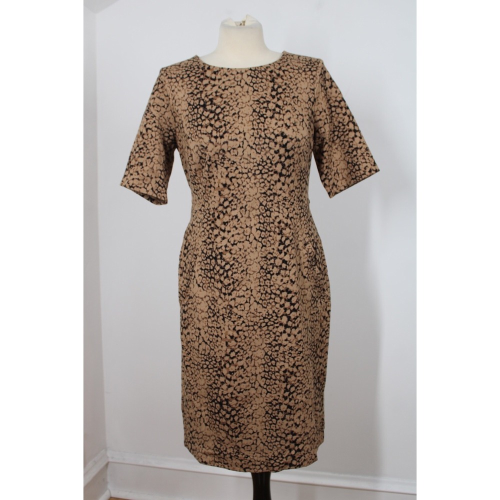 Lands End 8 Brown Animal Print Short Sleeve Ponte Sheath Dress Pockets